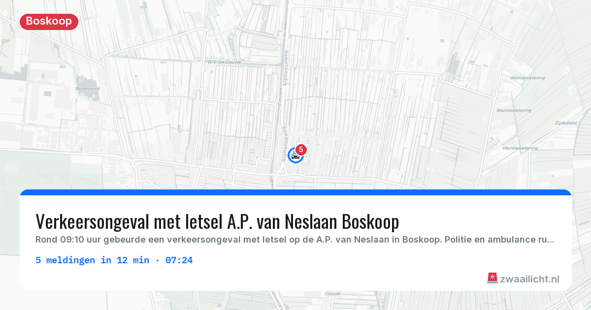 Kaart van de activiteitspiek bij Boskoop