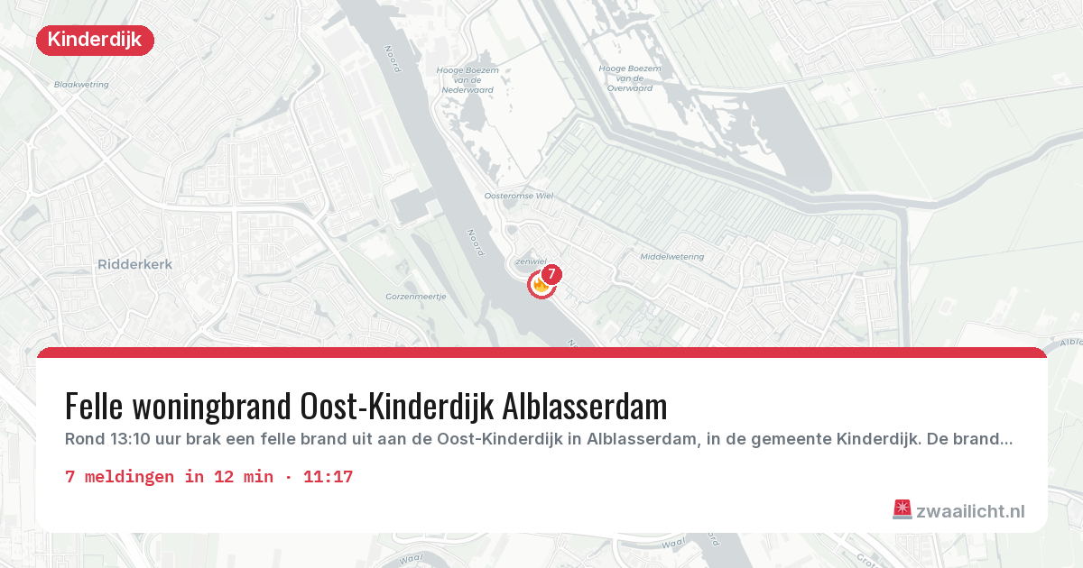 Kaart van de activiteitspiek bij Kinderdijk