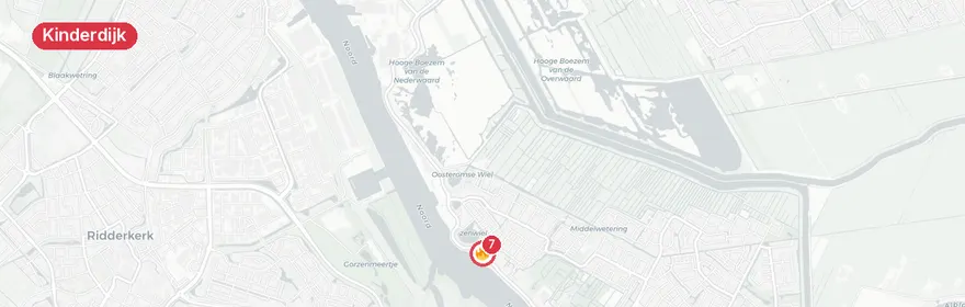 Kaart van Felle woningbrand Oost-Kinderdijk Alblasserdam