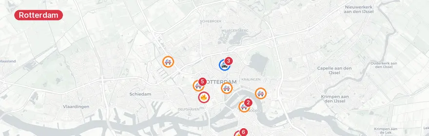 Kaart van Middelbrand Sneeuwbalstraat en meerdere verkeersongevalle...