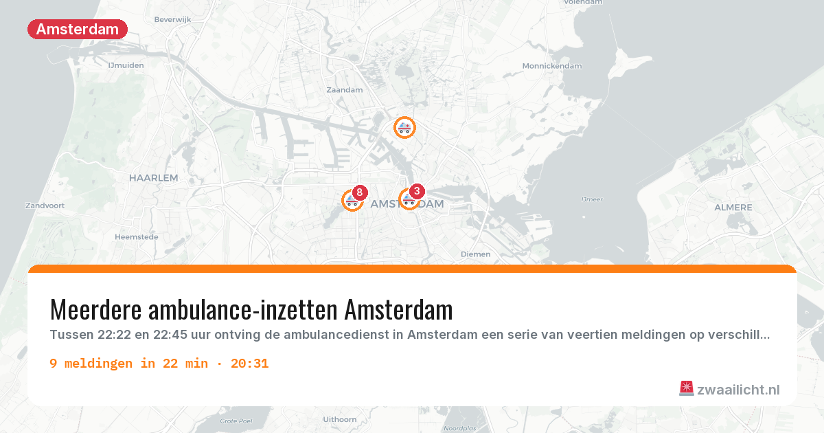 Kaart van de activiteitspiek bij Amsterdam
