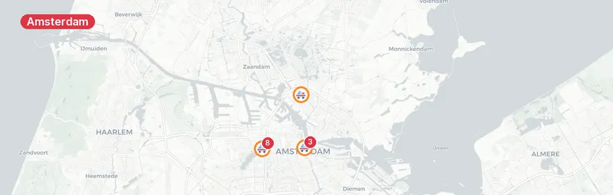 Kaart van Meerdere ambulance-inzetten Amsterdam