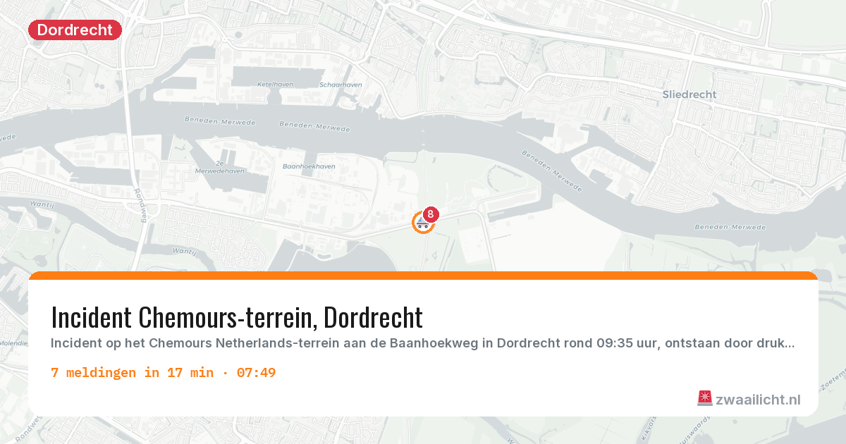 Kaart van de activiteitspiek bij Dordrecht