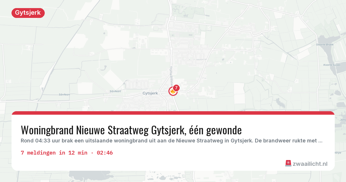 Kaart van de activiteitspiek bij Gytsjerk