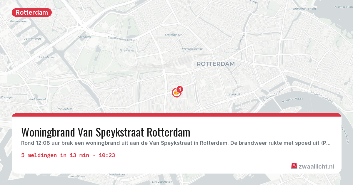 Kaart van de activiteitspiek bij Rotterdam