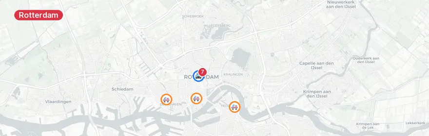 Kaart van Meerdere incidenten in Rotterdam, druk op hulpdiensten
