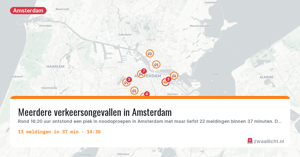 Kaart van de activiteitspiek bij Amsterdam