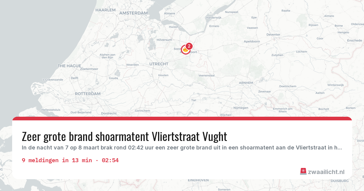 Kaart van de activiteitspiek bij Brandweer