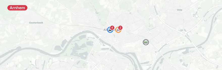 Kaart van Meerdere aanrijdingen Arnhem, hulpdiensten uitgerukt