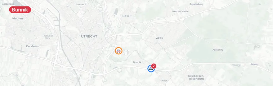 Kaart van Fietser gewond bij aanrijding Schoudermantel Bunnik