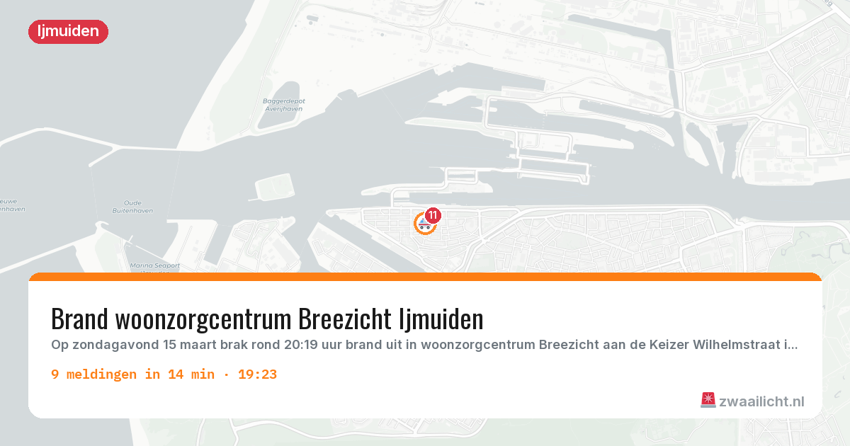 Kaart van de activiteitspiek bij Ijmuiden
