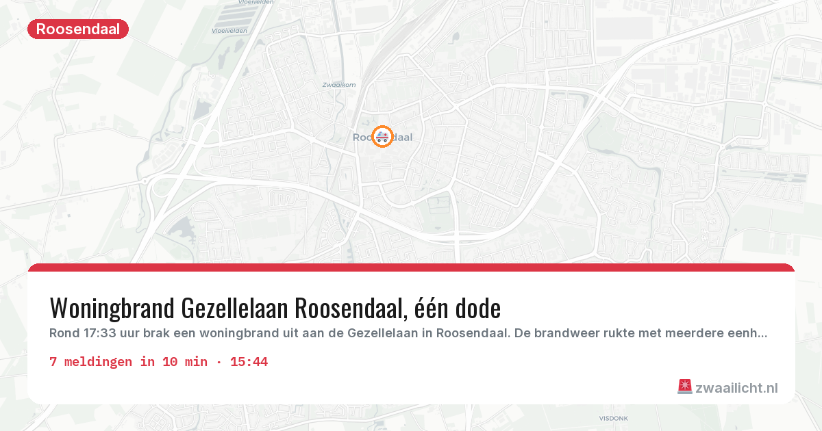 Kaart van de activiteitspiek bij Roosendaal