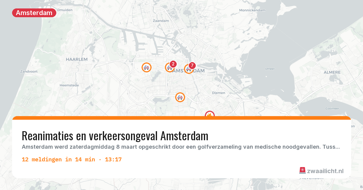 Kaart van de activiteitspiek bij Amsterdam