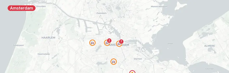 Kaart van Reanimaties en verkeersongeval Amsterdam
