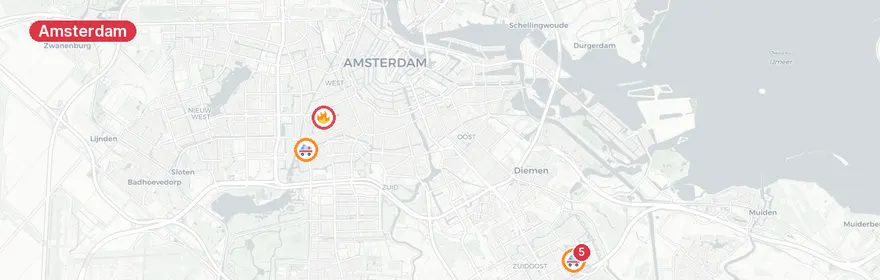 Kaart van Reanimatie en brand Klieverink Amsterdam