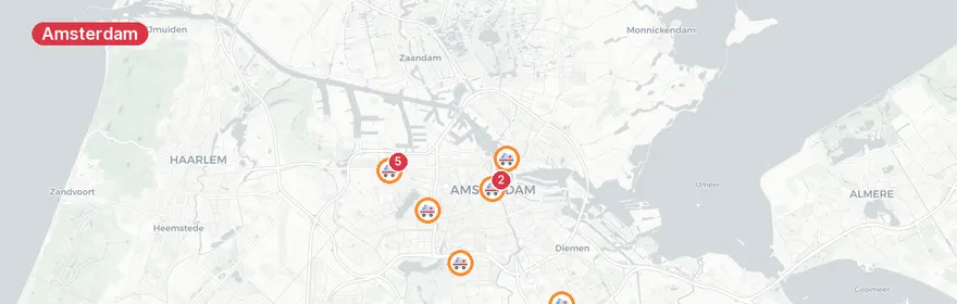 Kaart van Meerdere ambulancemeldingen in Amsterdam