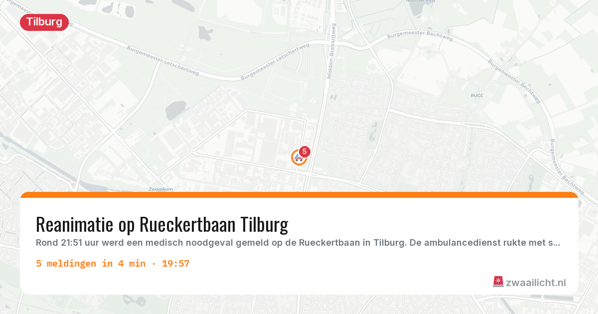 Kaart van de activiteitspiek bij Tilburg