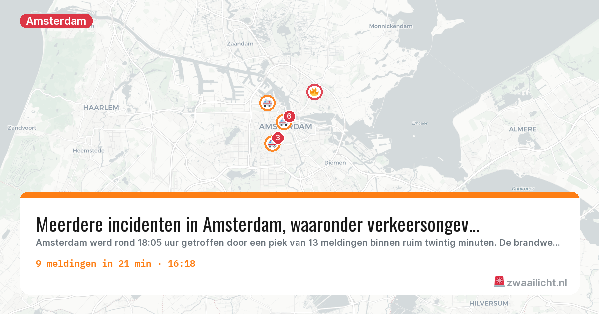 Kaart van de activiteitspiek bij Amsterdam