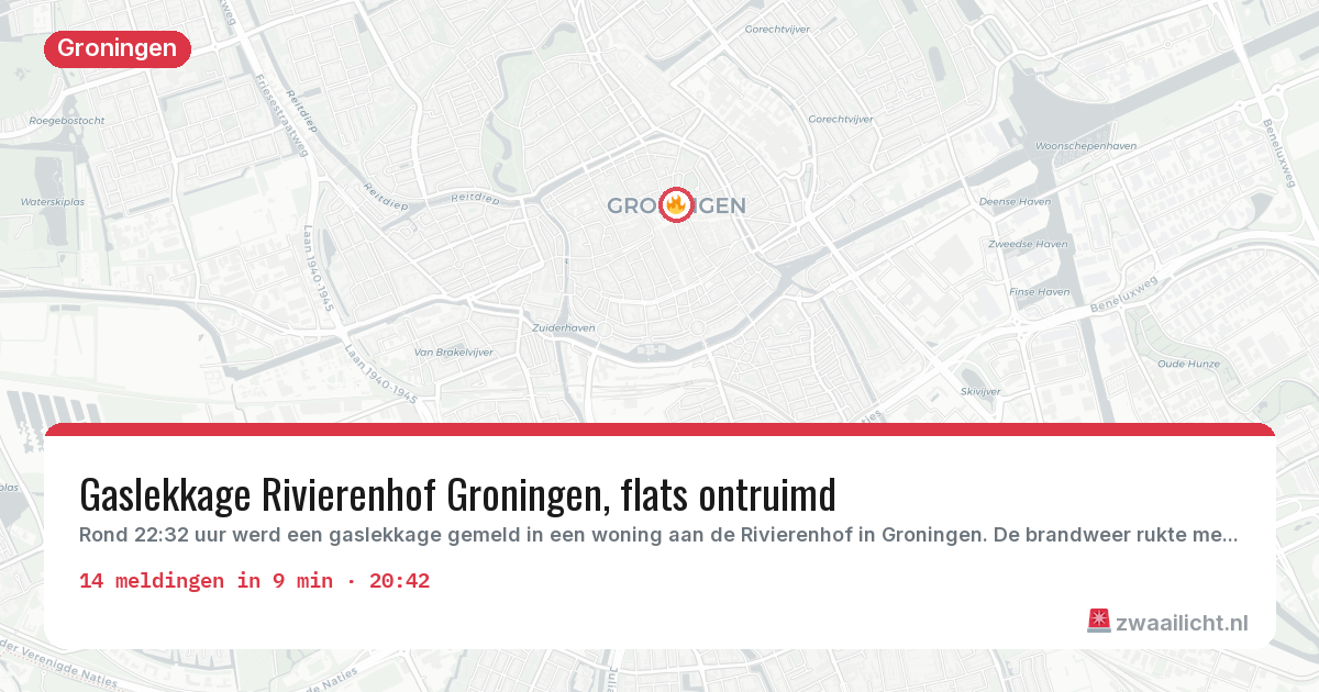 Kaart van de activiteitspiek bij Groningen