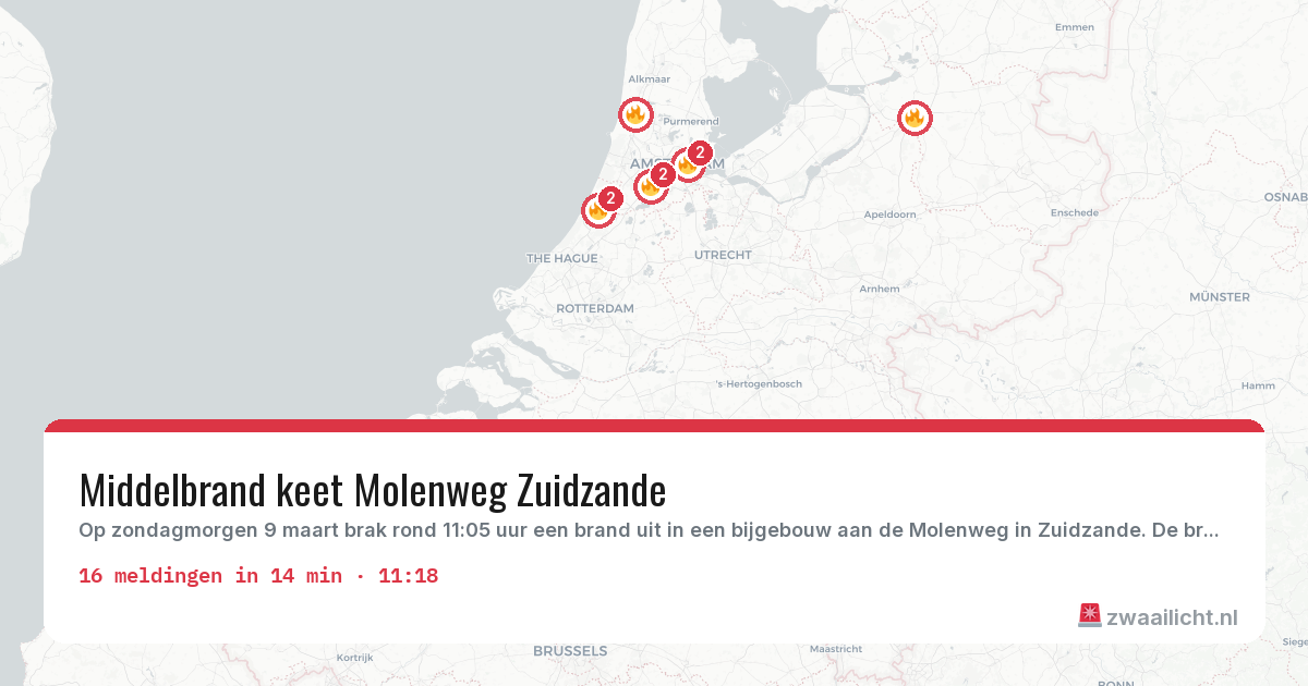 Kaart van de activiteitspiek bij Brandweer