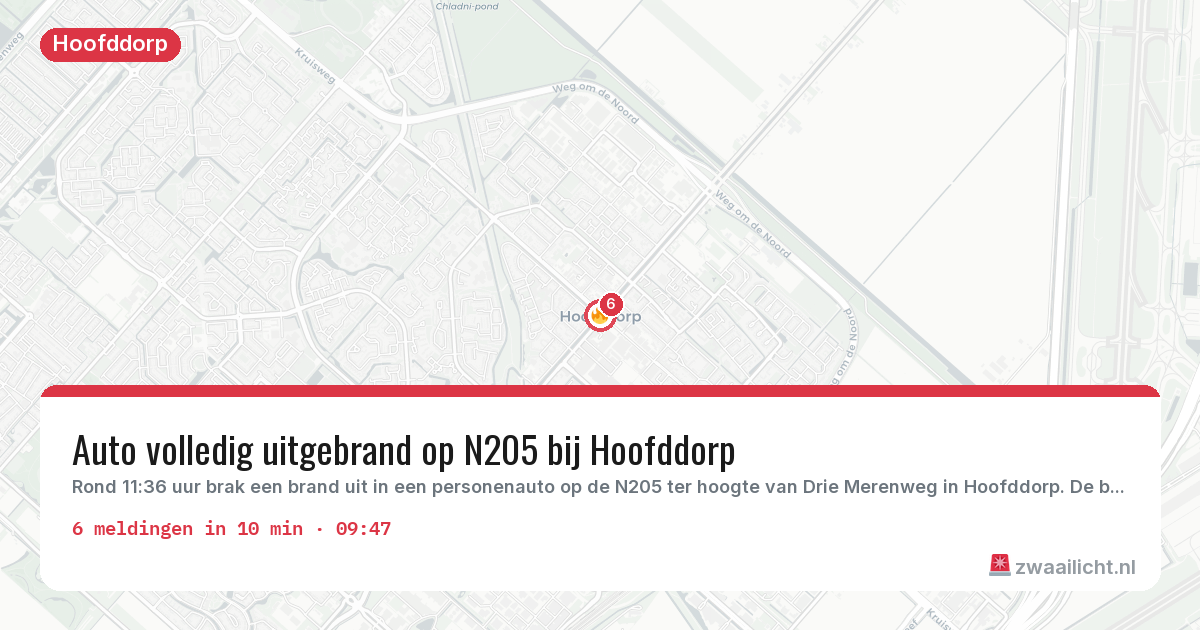 Kaart van de activiteitspiek bij Hoofddorp