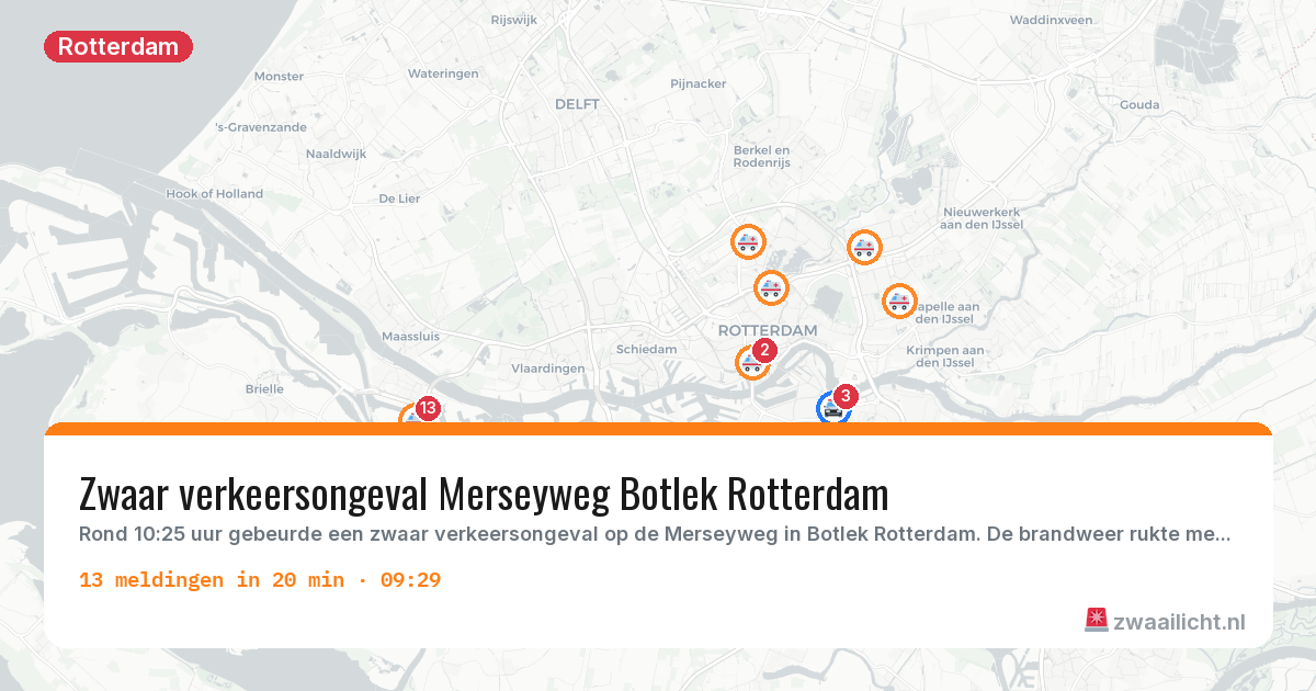 Kaart van de activiteitspiek bij Rotterdam