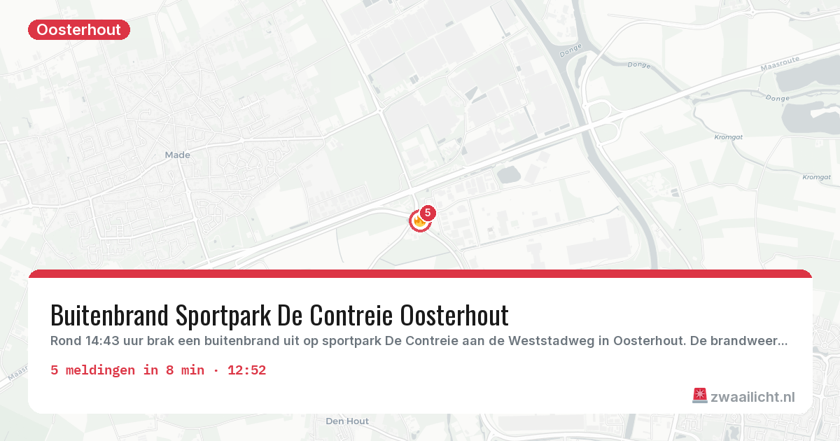 Kaart van de activiteitspiek bij Oosterhout