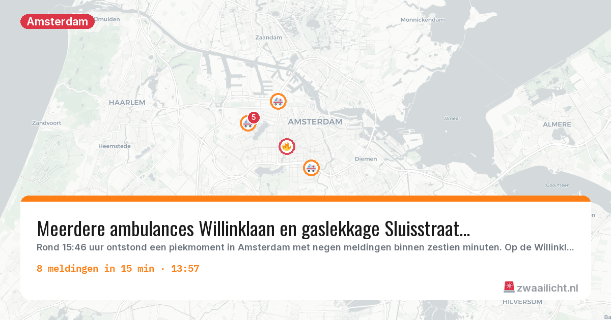 Kaart van de activiteitspiek bij Amsterdam