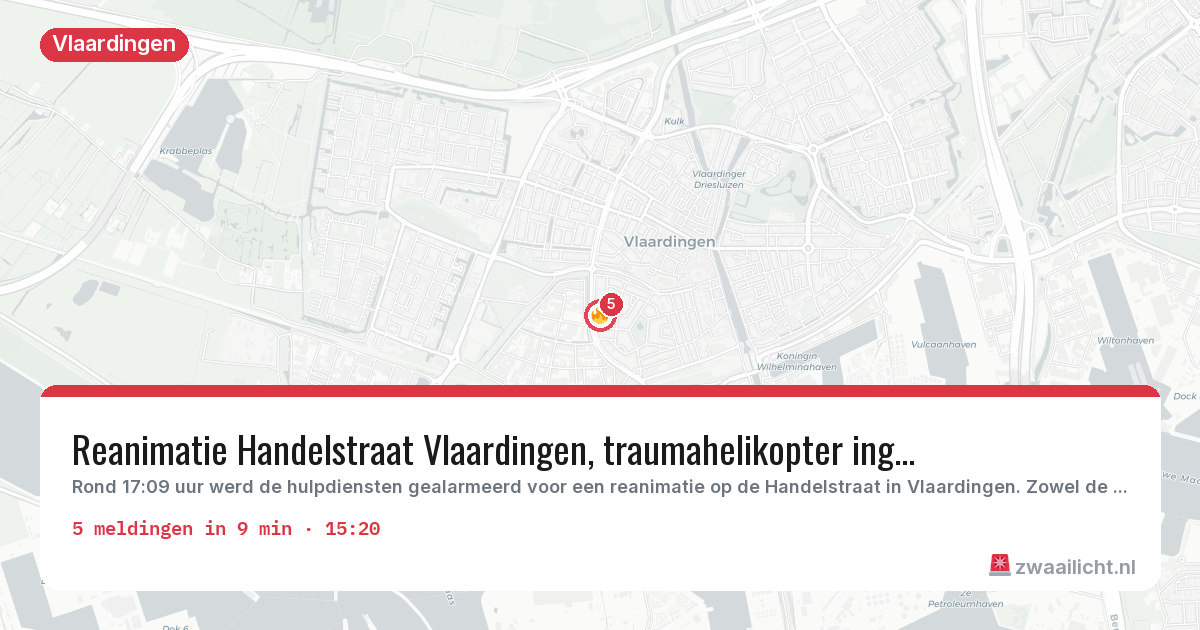 Kaart van de activiteitspiek bij Vlaardingen