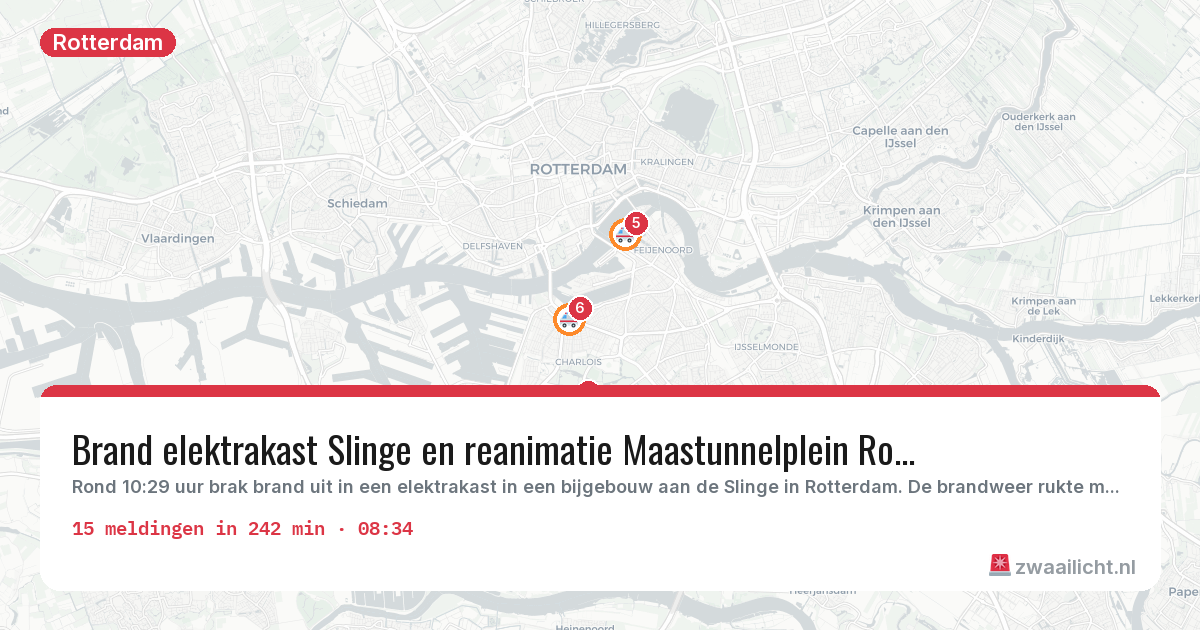 Kaart van de activiteitspiek bij Rotterdam