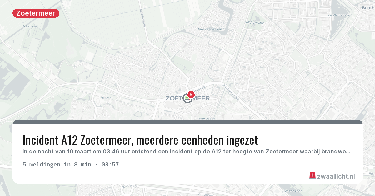 Kaart van de activiteitspiek bij Zoetermeer