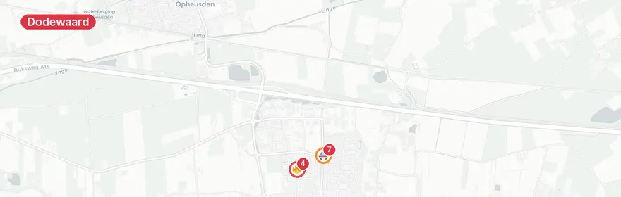 Kaart van Reanimatie Lindenhof Dodewaard, traumahelikopter ingezet