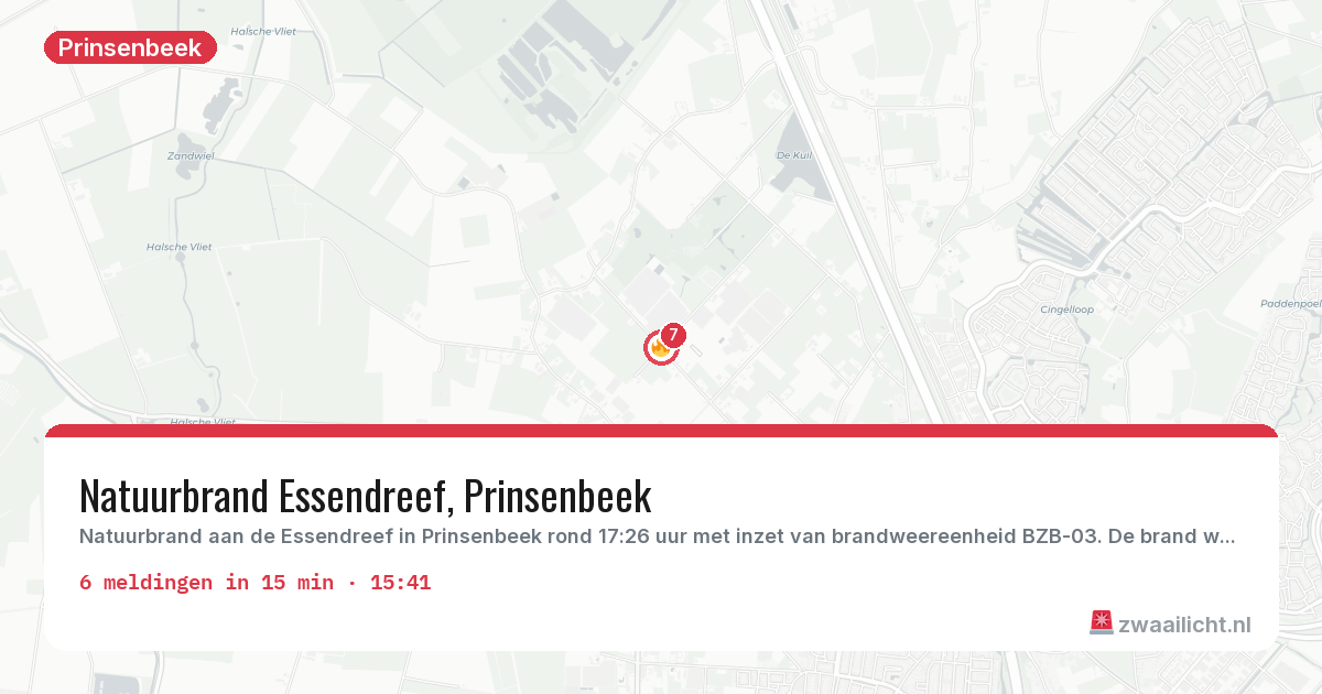 Kaart van de activiteitspiek bij Prinsenbeek