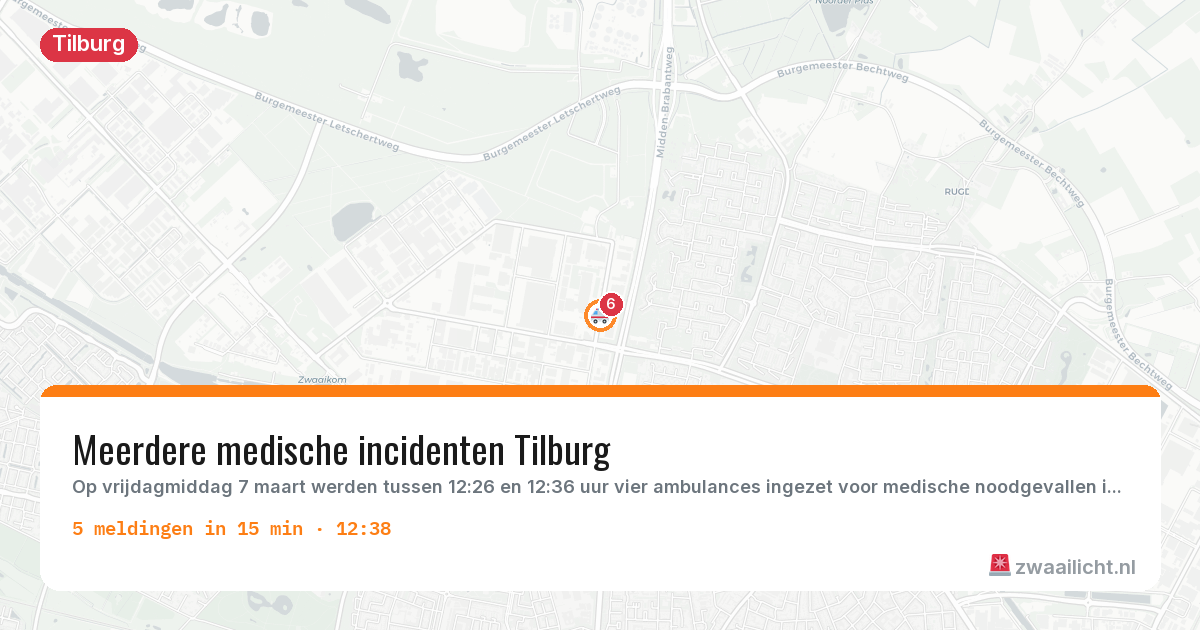 Kaart van de activiteitspiek bij Tilburg