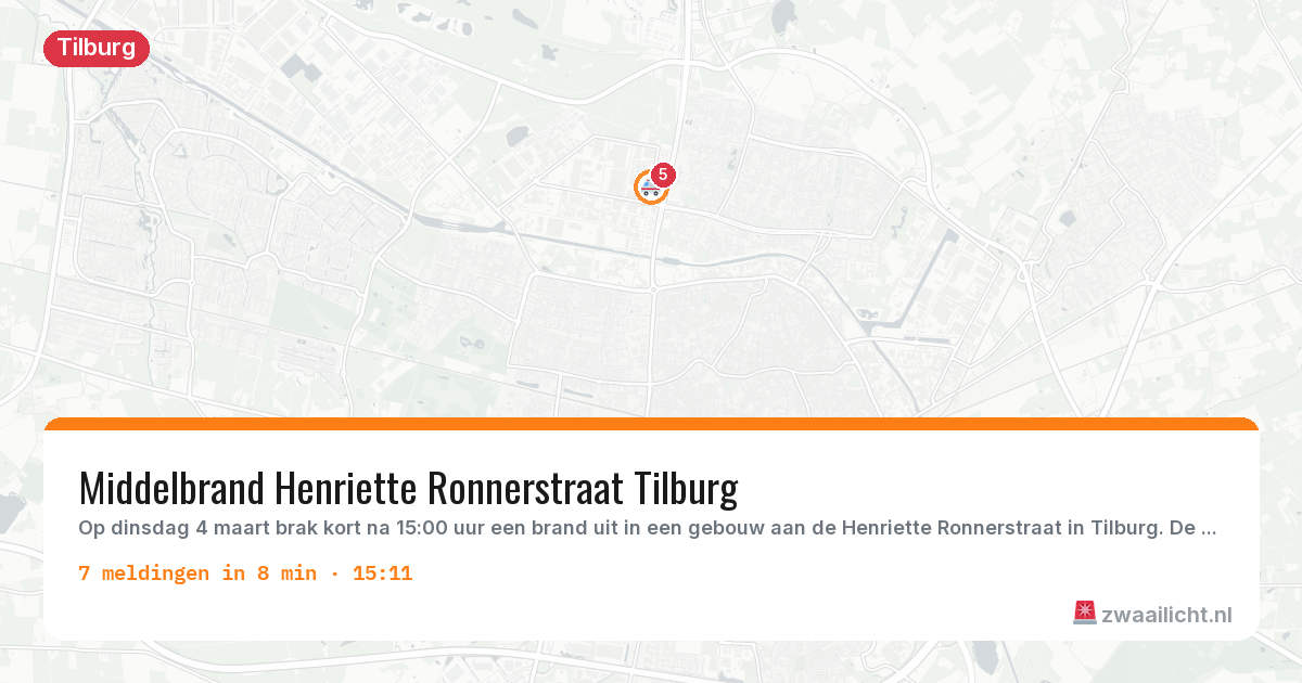 Kaart van de activiteitspiek bij Tilburg