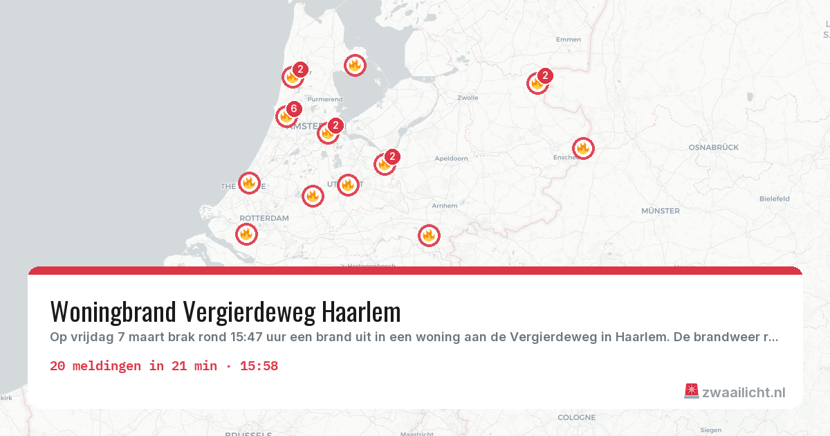 Kaart van de activiteitspiek bij Brandweer