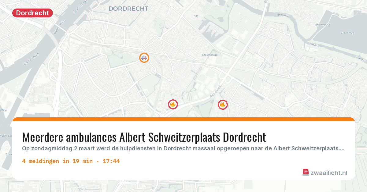 Kaart van de activiteitspiek bij Dordrecht