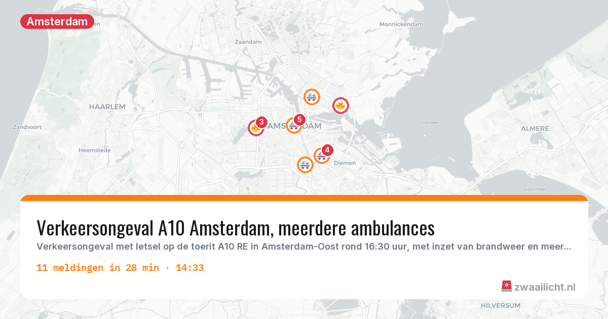 Kaart van de activiteitspiek bij Amsterdam