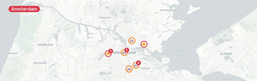 Kaart van Verkeersongeval A10 Amsterdam, meerdere ambulances