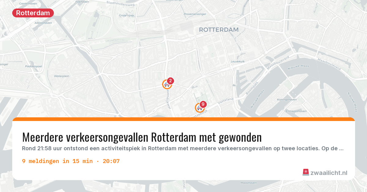 Kaart van de activiteitspiek bij Rotterdam