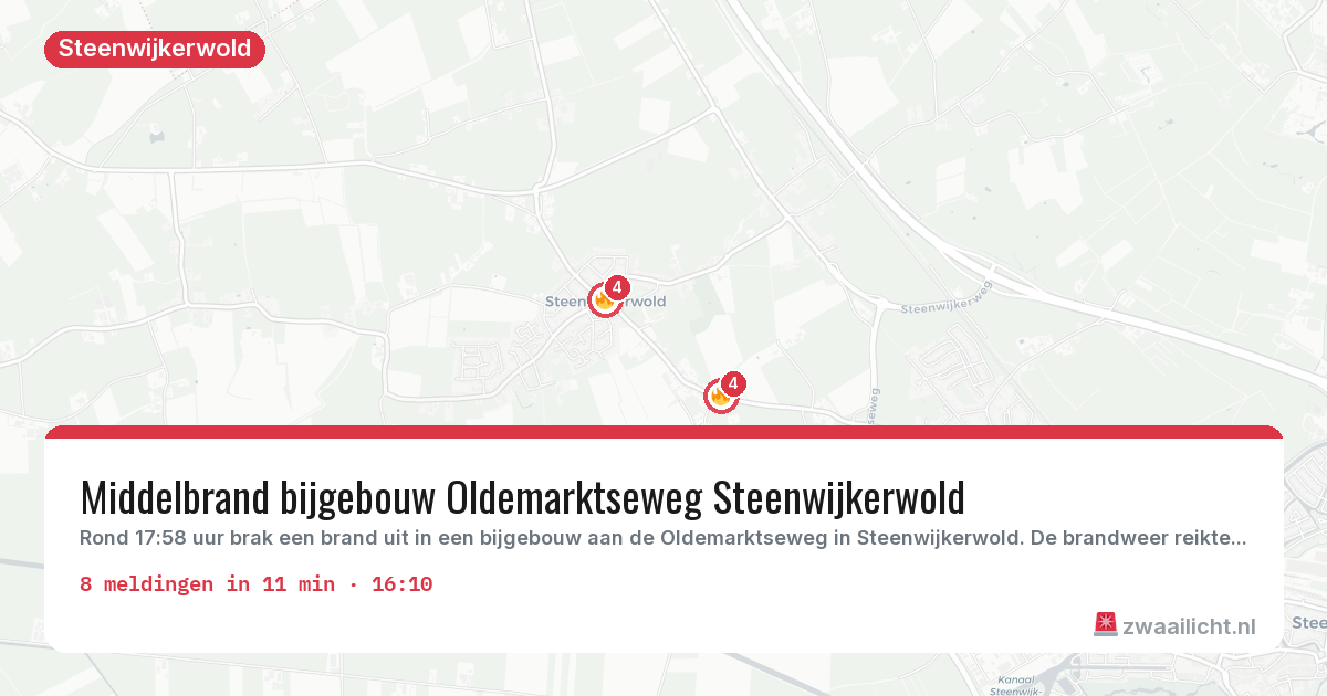 Kaart van de activiteitspiek bij Steenwijkerwold