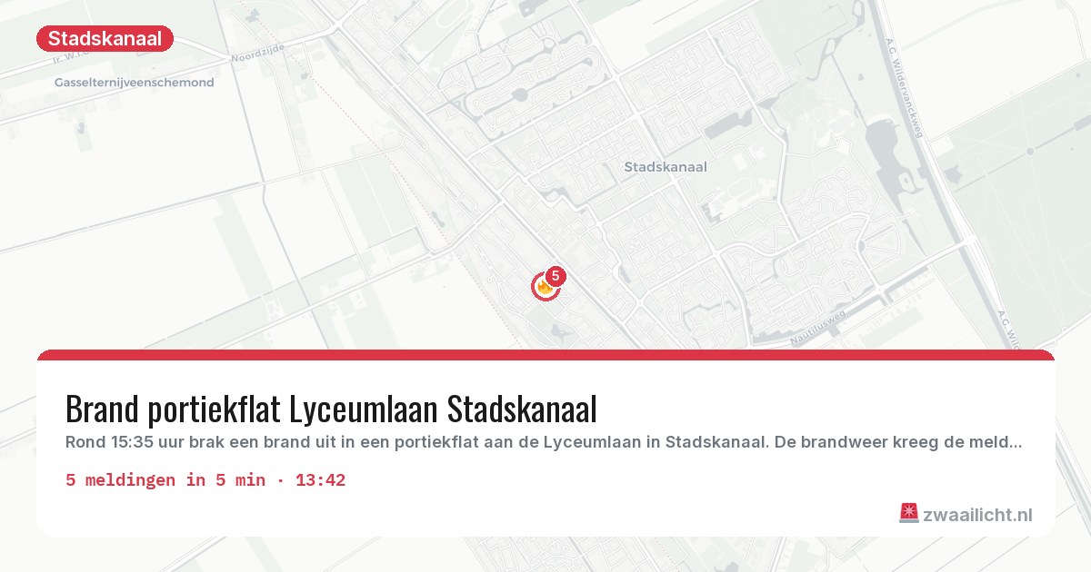 Kaart van de activiteitspiek bij Stadskanaal
