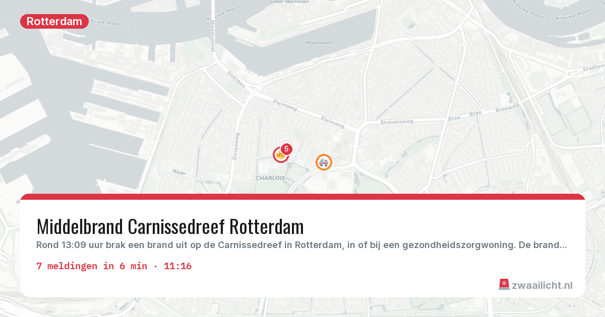 Kaart van de activiteitspiek bij Rotterdam