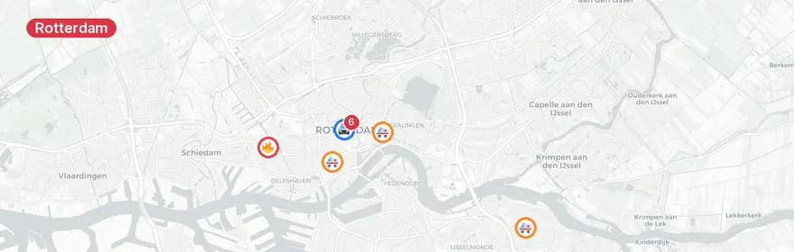 Kaart van Meerdere verkeersongevallen en ambulanceritten in Rotterdam