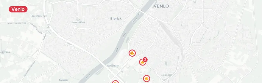 Kaart van Stormschade Venlo, vier locaties
