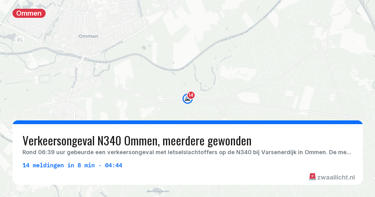 Kaart van de activiteitspiek bij Ommen