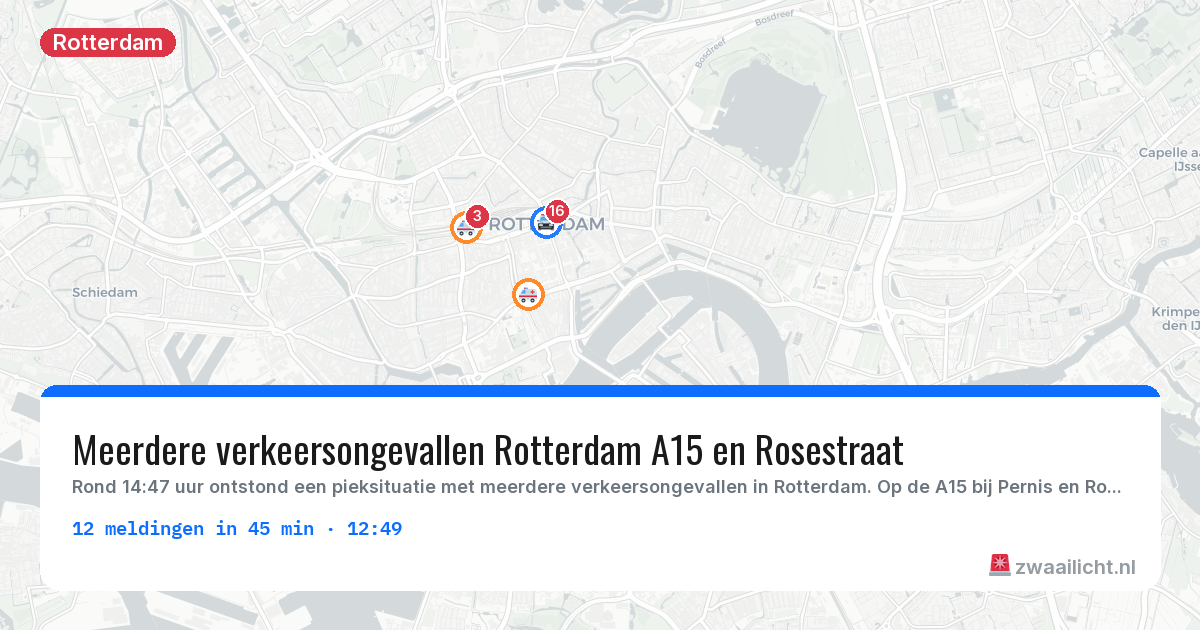 Kaart van de activiteitspiek bij Rotterdam