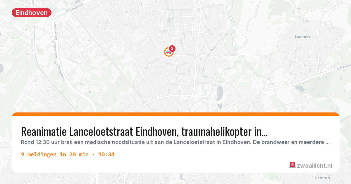 Kaart van de activiteitspiek bij Eindhoven