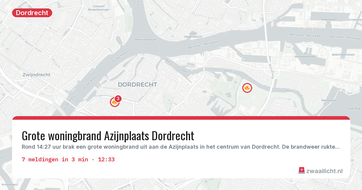 Kaart van de activiteitspiek bij Dordrecht