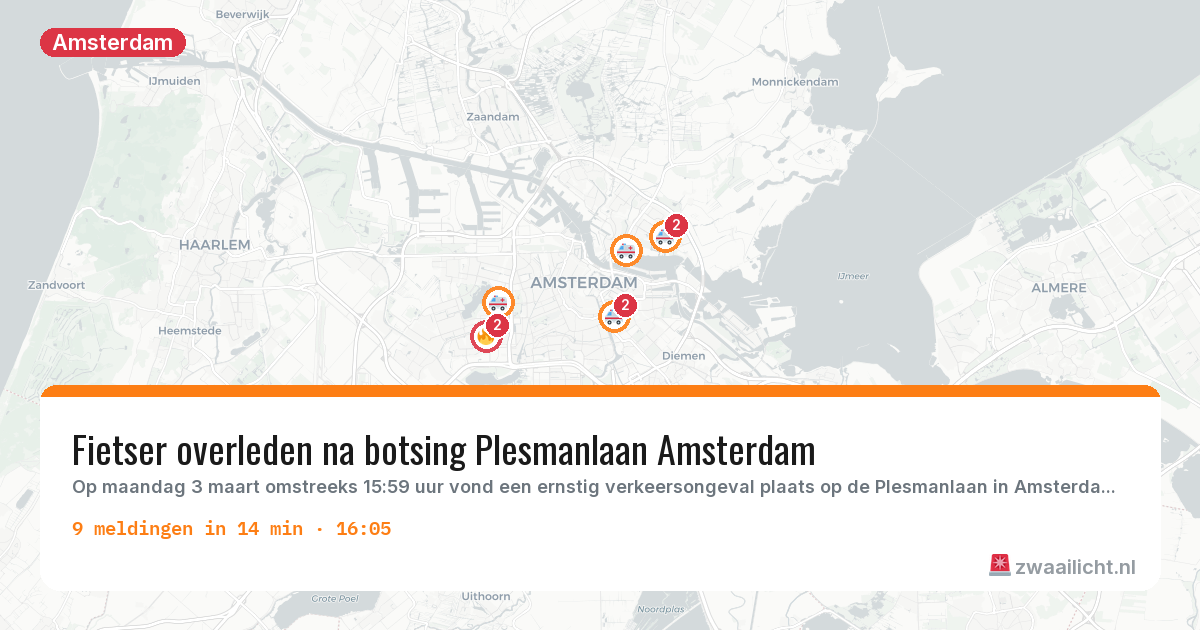 Kaart van de activiteitspiek bij Amsterdam